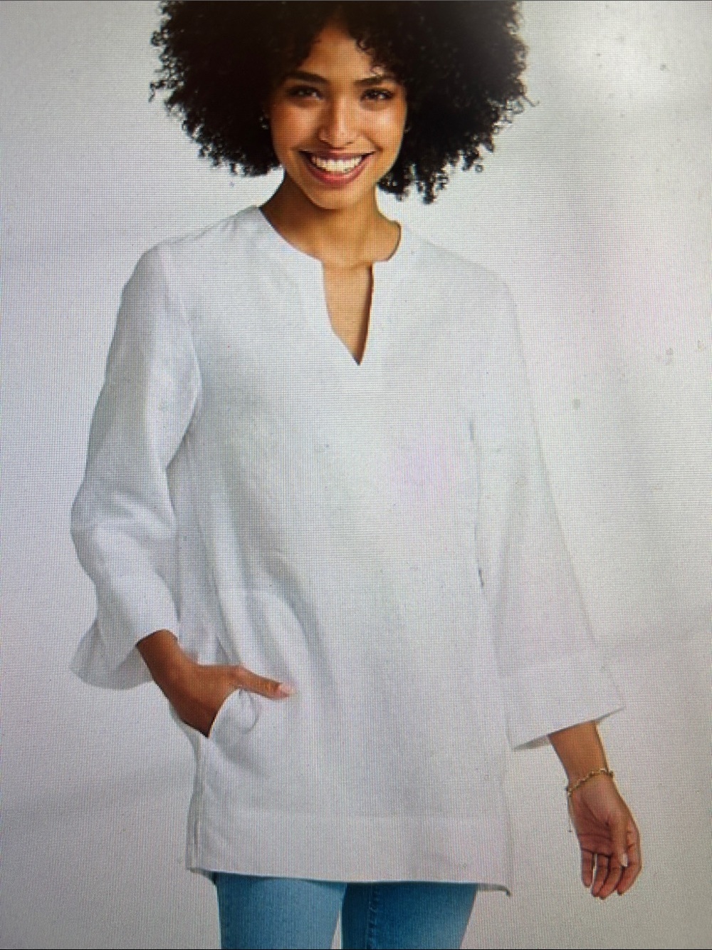Lands End SZ XXL White Split Neck Linen Tunic Resort Closet Staple Old Money